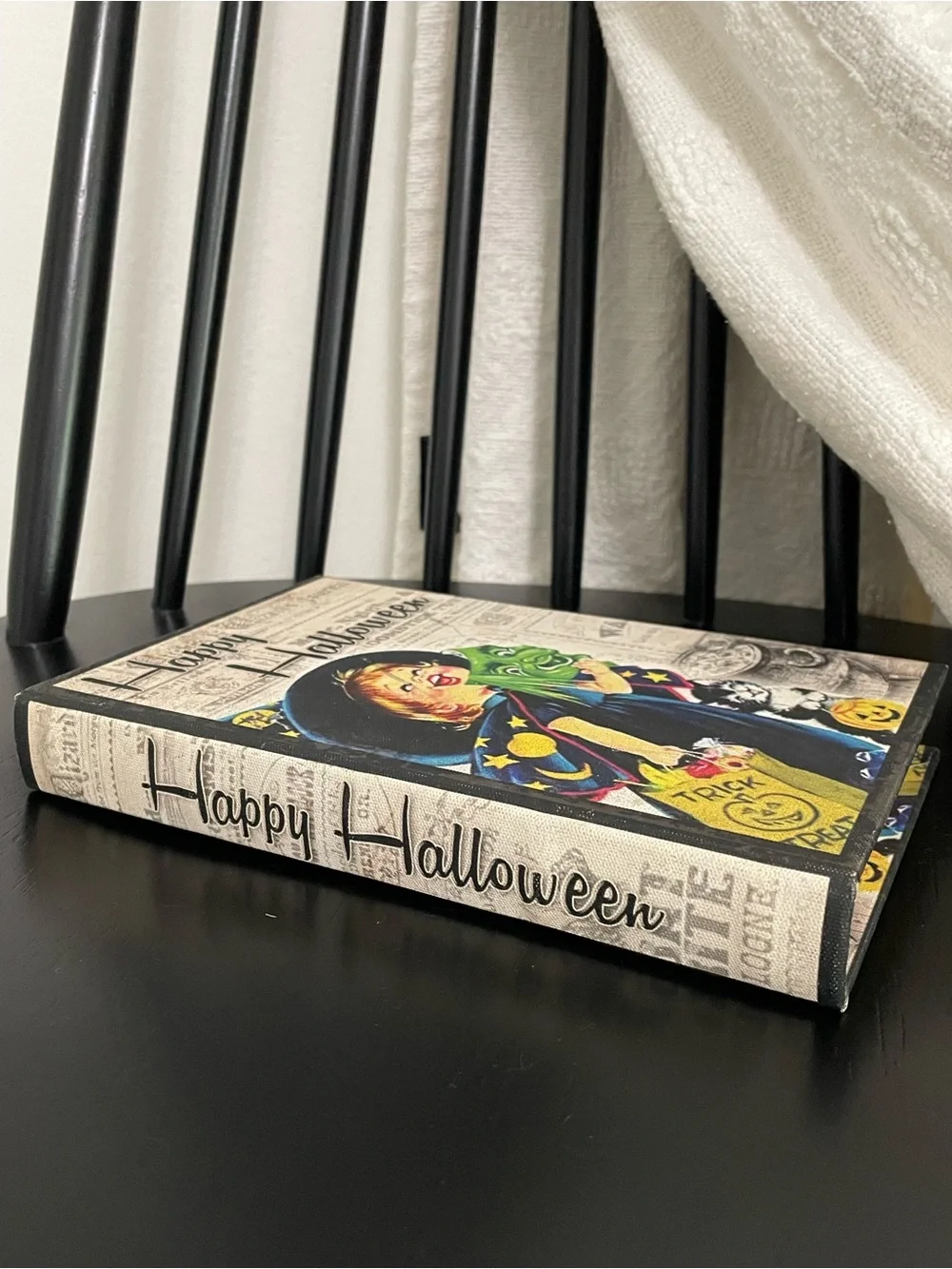 Happy Halloween Vintage Witch Faux Decoration Book 8 1/2 x 5 1/2